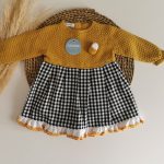 Vestido Combinado Cuadros Oro