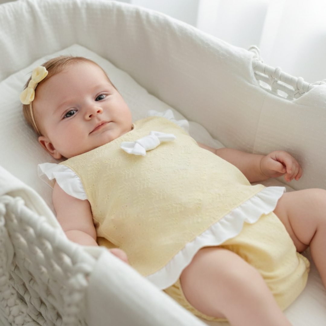 1 Conjunto Bordado Volante Amarillo - Imagen 1