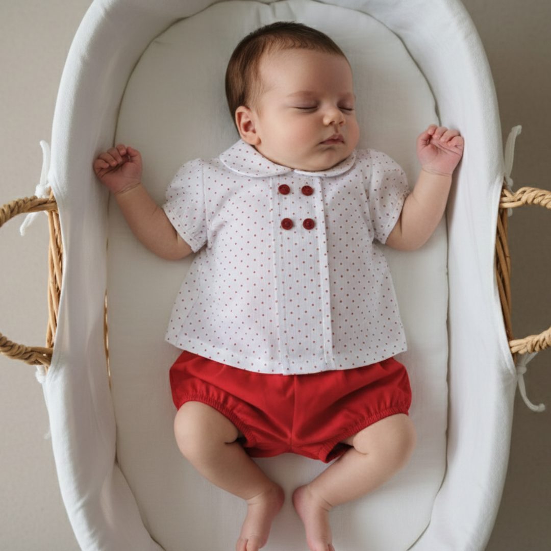 13 Conjunto Camisa Topitos Rojo - Imagen 1