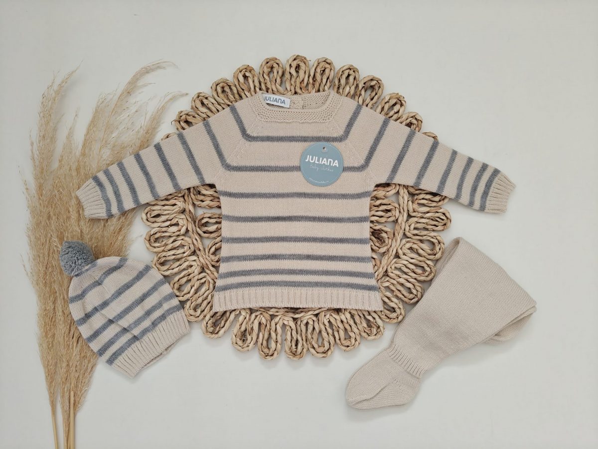 Conjunto 3P Rayado Juliana Crema - Imagen 2