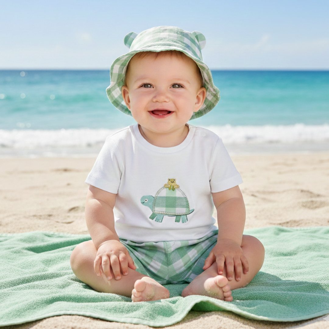 6 Conjunto Gorrito Tortuga Vichy - Imagen 1